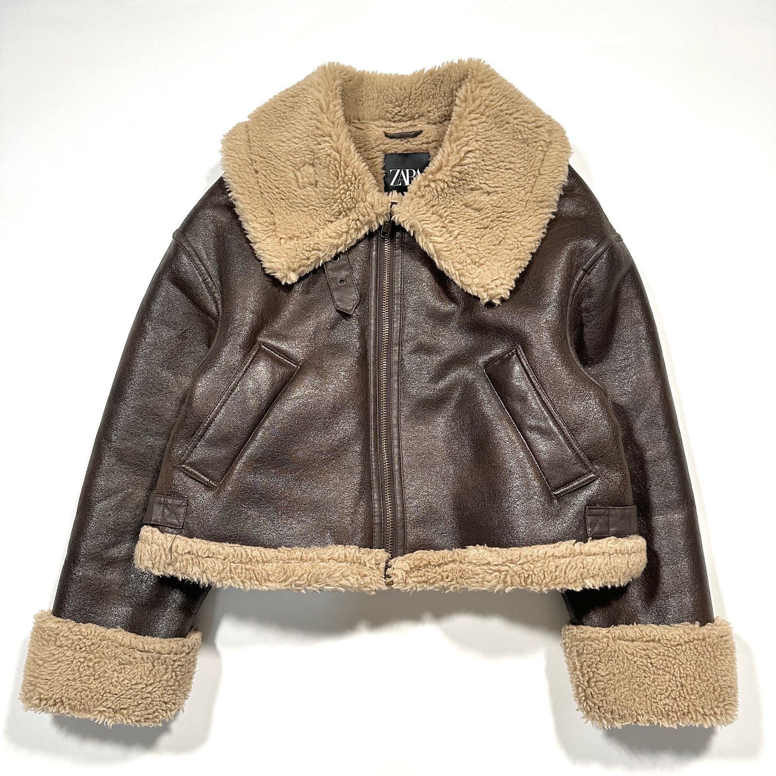 ZARA　ザラ　ダブルフェイスショートジャケット　ボア　ダークブラウン　XL ZARA ザラ ダブルフェイスショートジャケット ボア ダークブラウン XL
