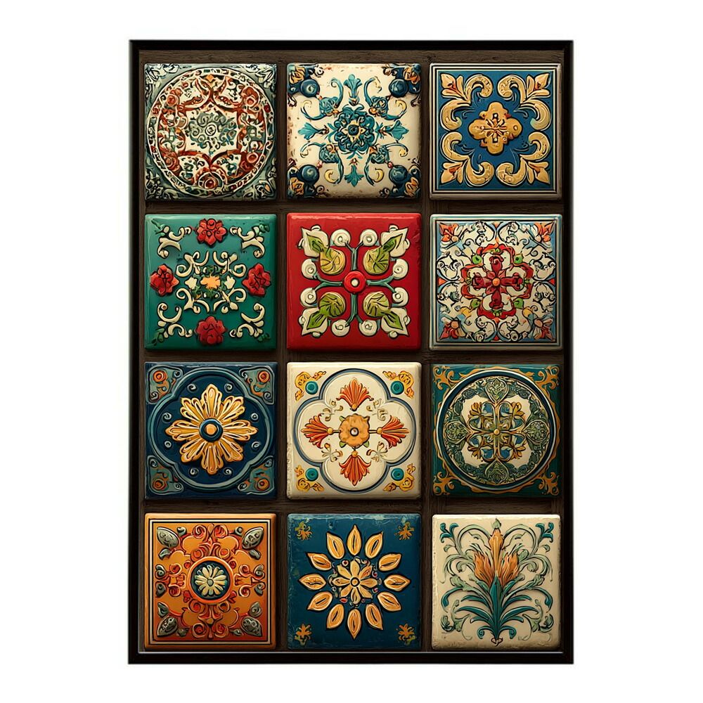 【A2サイズ（約42x59cm）】【lm-poster-164】【フレーム付き】アズレージョ ポスター タイル柄 モロッコ風 インテリア アート 壁掛け ポスター 北欧 雑貨 リビング 玄関 カフェ風 インテリア