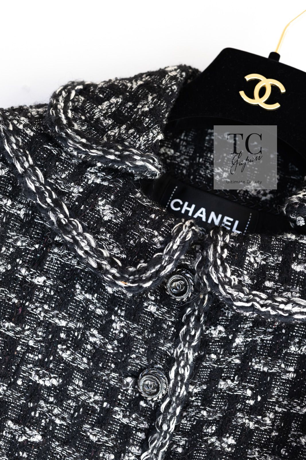 シャネル ジャケット CHANEL ブラック グレー ピーターパン襟 ツイード