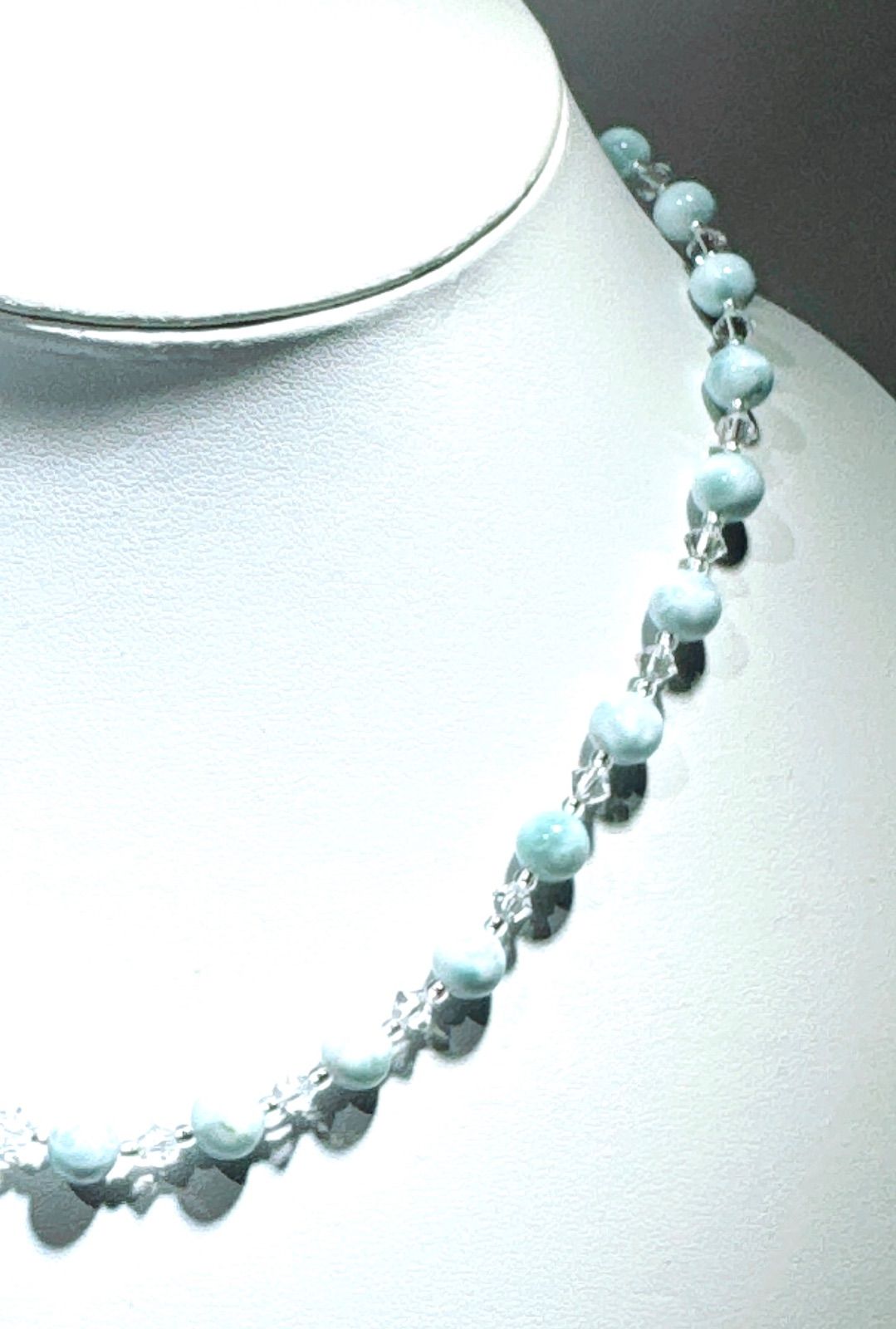 天然ラリマー スワロスキービーズネックレスNO 25-2487