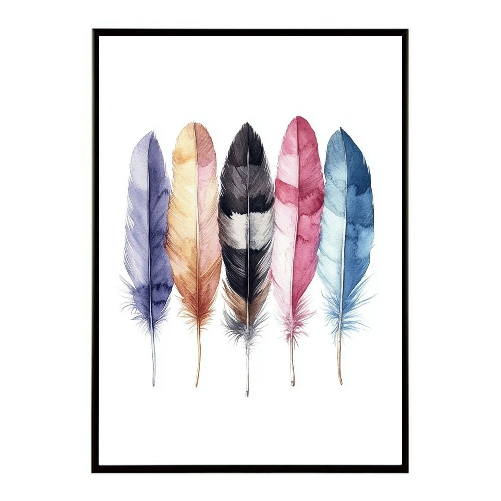 【A2サイズ（約42x59cm）】【lm-poster-1696】【フレーム付き】フェザー 羽 毛 レインボー 虹 北欧 オーロラ きれいめ 女子力 サーフ ポスター オレンジ パンプキン インテリア