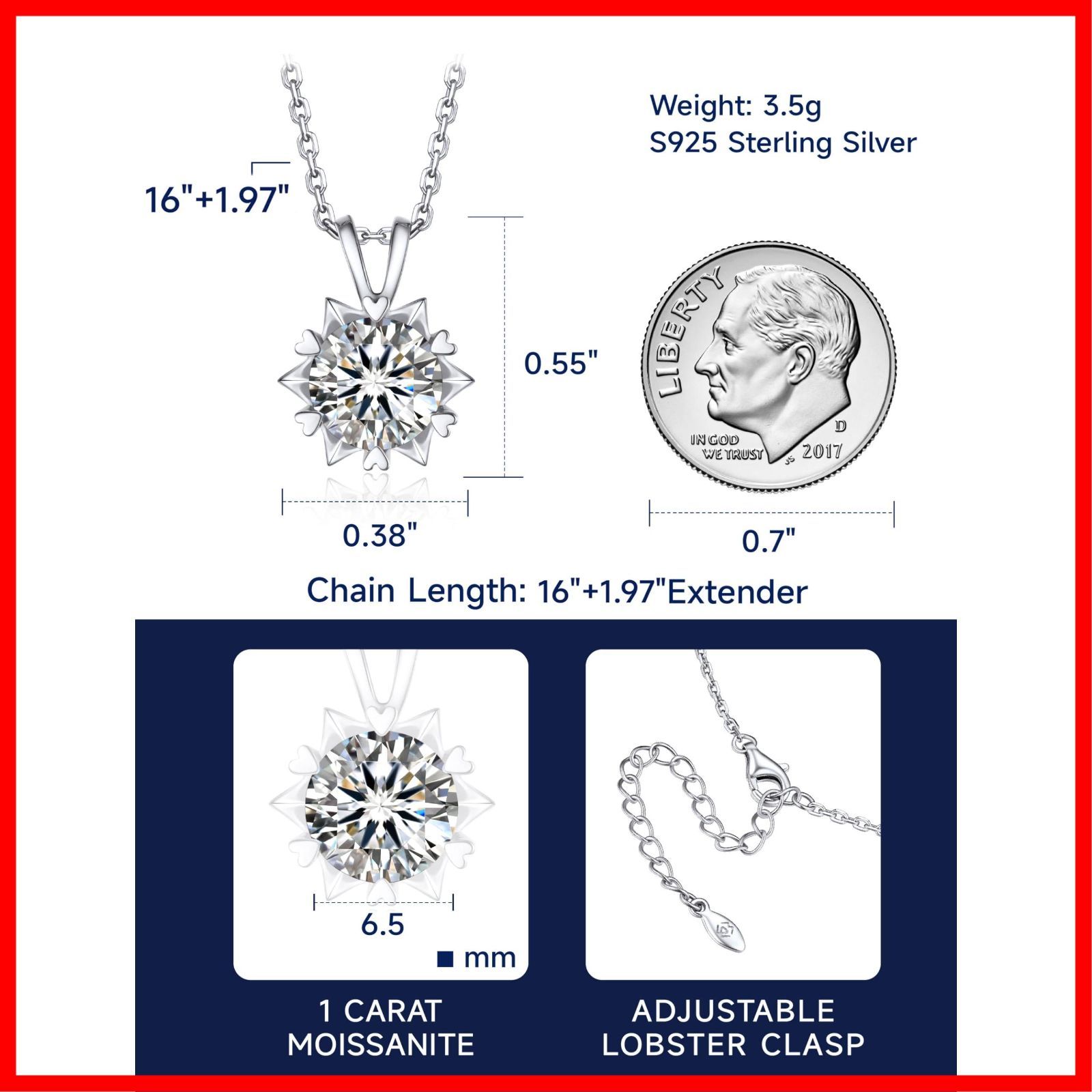  MomentWish モアサナイト ネックレス レディース 1-2カラット モアッサナイト 人工ダイヤモンド ペンダント シルバー925 プレゼント ブランド 記念日 チェーン調整 華奢ギフトボックス付け ネックレス アクセサリー