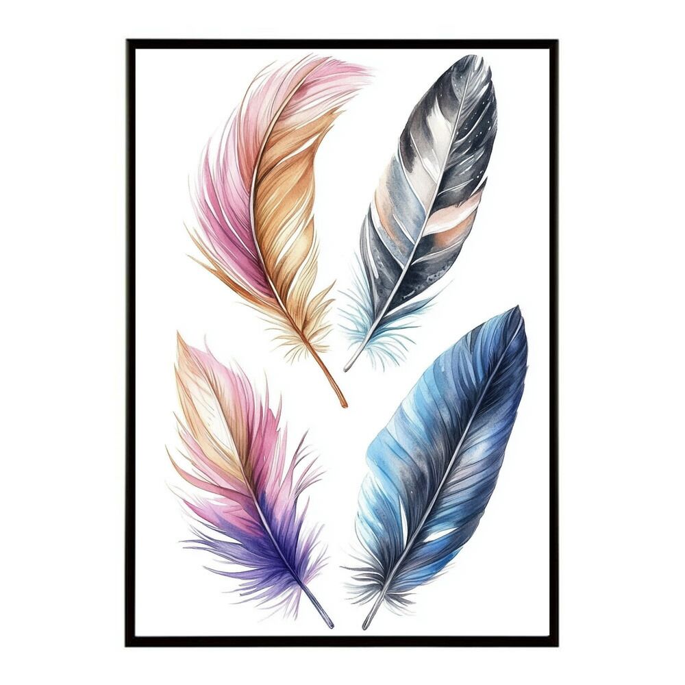 【A3サイズ（約30×42cm）】【lm-poster-1720】【フレーム付き】フェザー 羽 毛 レインボー 虹 北欧 オーロラ きれいめ 女子力 サーフ ポスター オレンジ パンプキン インテリア