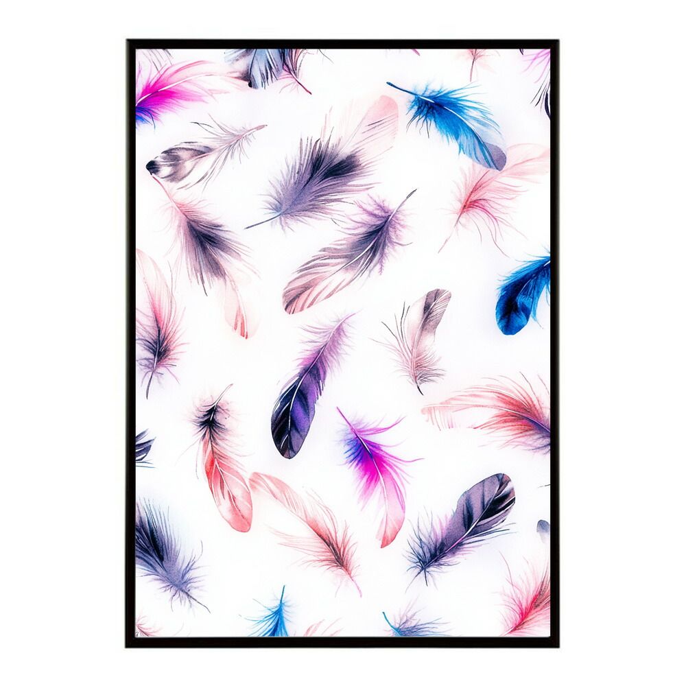 【B2サイズ（約51x73cm）】【lm-poster-1775】【フレーム付き】フェザー 羽 毛 レインボー 虹 北欧 オーロラ きれいめ 女子力 サーフ ポスター オレンジ パンプキン インテリア