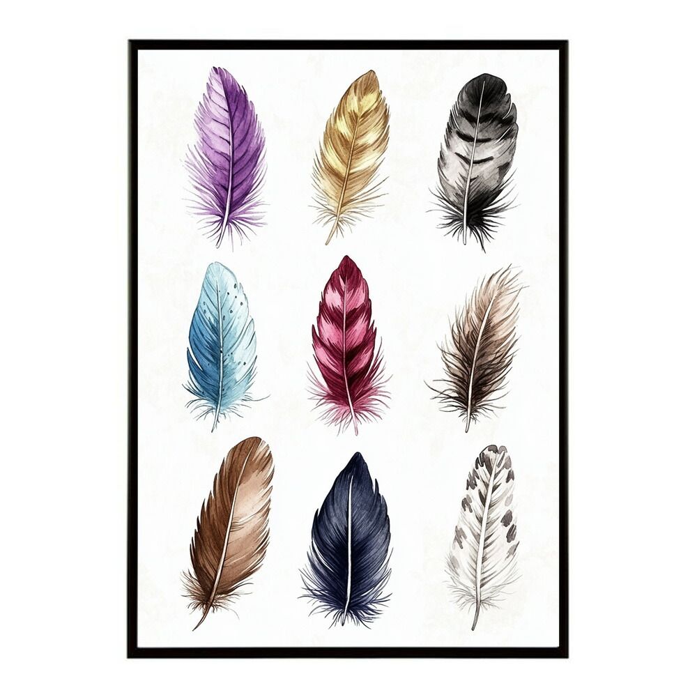 【A0サイズ（約84x119cm）】【lm-poster-1789】【フレーム付き】フェザー 羽 毛 レインボー 虹 北欧 オーロラ きれいめ 女子力 サーフ ポスター オレンジ パンプキン インテリア