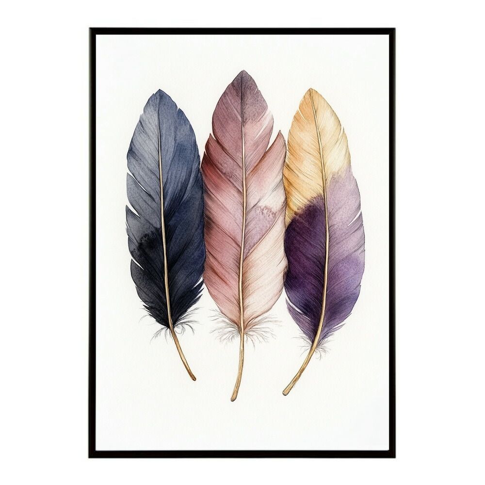 【B3サイズ（約36x51cm）】【lm-poster-1850】【フレーム付き】フェザー 羽 毛 レインボー 虹 北欧 オーロラ きれいめ 女子力 サーフ ポスター オレンジ パンプキン インテリア