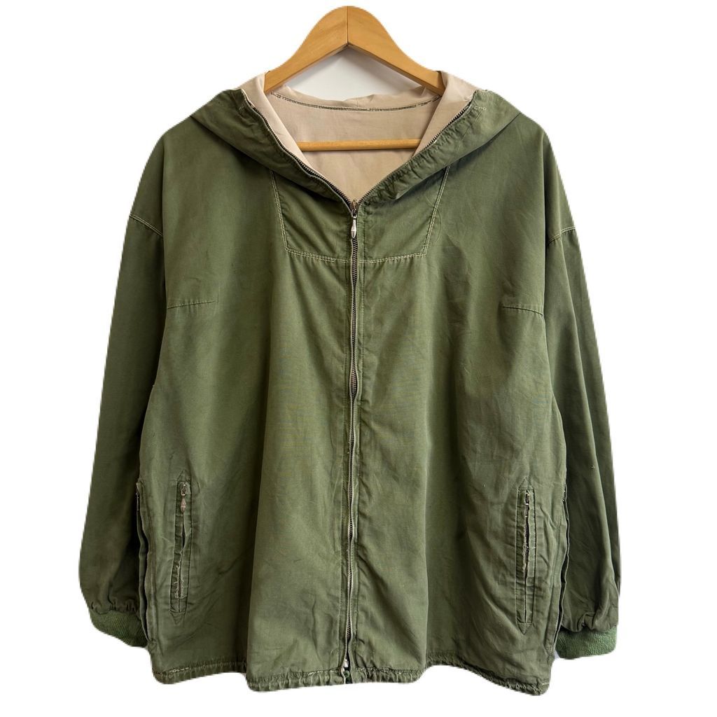 リバーシブル 60 s〜70 s ビンテージ Sporthaus Schuster フーデッドジャケット ミリタリージャケット マウンテンパーカー フルジップ ポケット付き カーキ オフホワイト サイズ48 No L 625