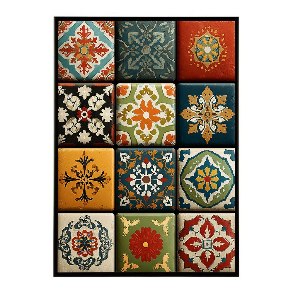 【A2サイズ（約42x59cm）】【lm-poster-191】【フレーム付き】アズレージョ ポスター タイル柄 モロッコ風 インテリア アート 壁掛け ポスター 北欧 雑貨 リビング 玄関 カフェ風 インテリア