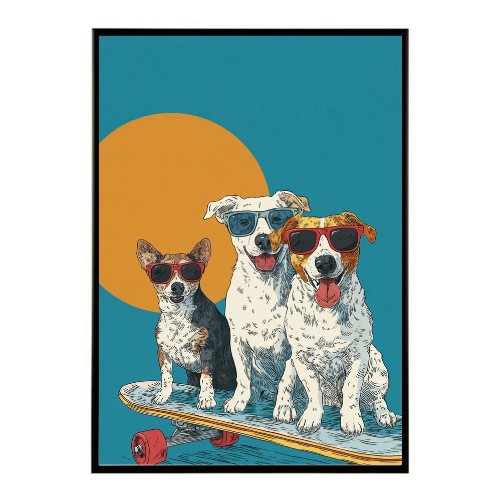 犬のイラスト アート作品 フレーム付き 2枚のペット絵画が無事、完成しました😌✨ 3匹のわんちゃんの素敵な