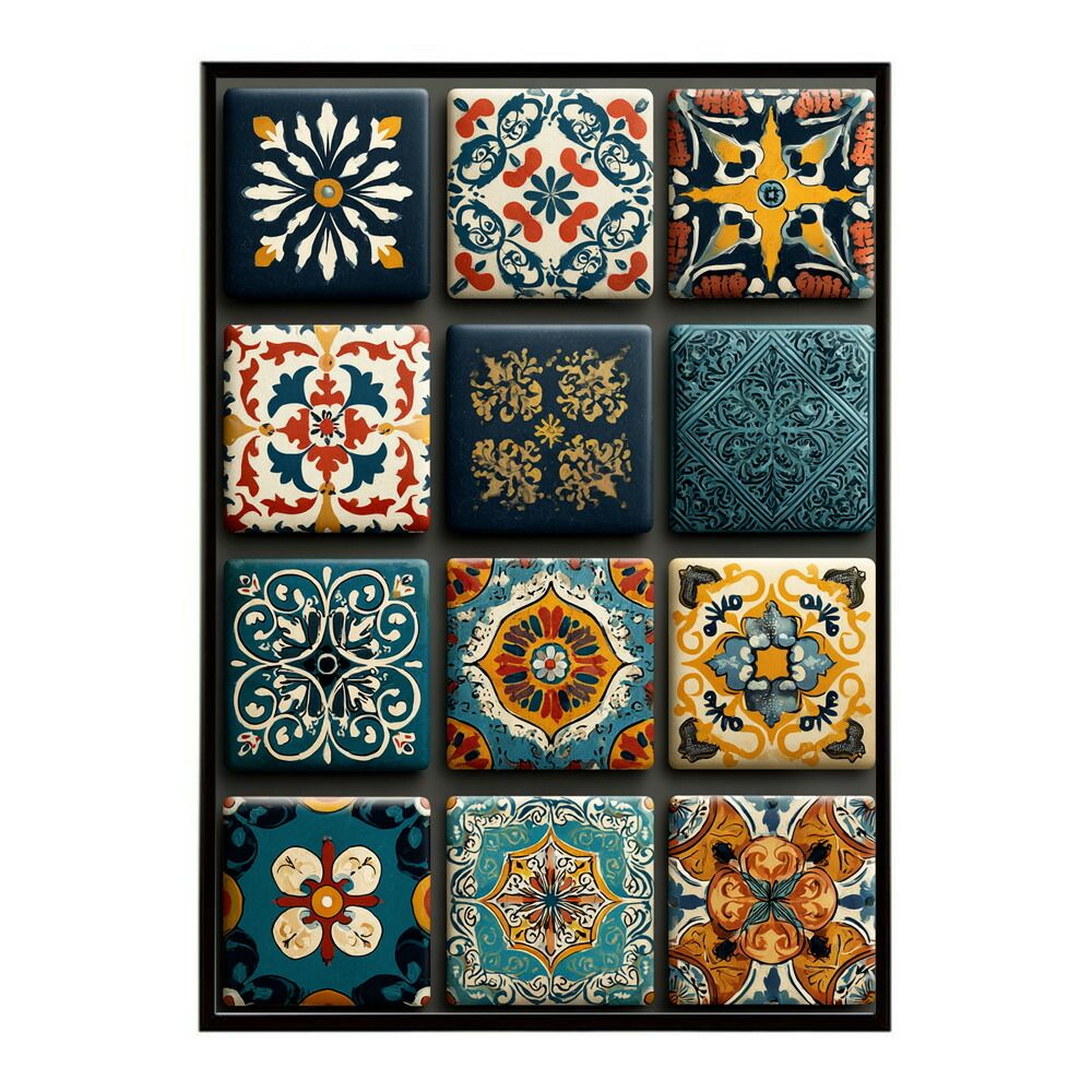 【B4サイズ（約25x36cm）】【lm-poster-197】【フレーム付き】アズレージョ ポスター タイル柄 モロッコ風 インテリア アート 壁掛け ポスター 北欧 雑貨 リビング 玄関 カフェ風 インテリア