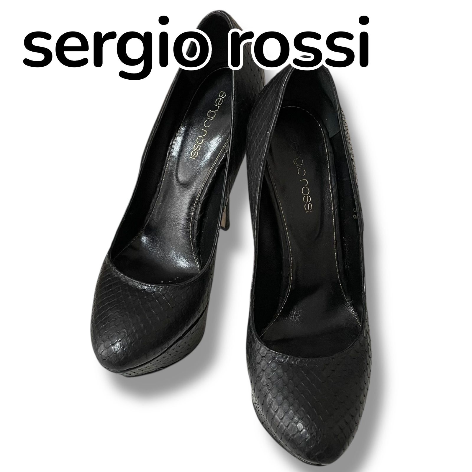 sergio rossi セルジオロッシ ポインテッドトゥ パンプス 型押し 