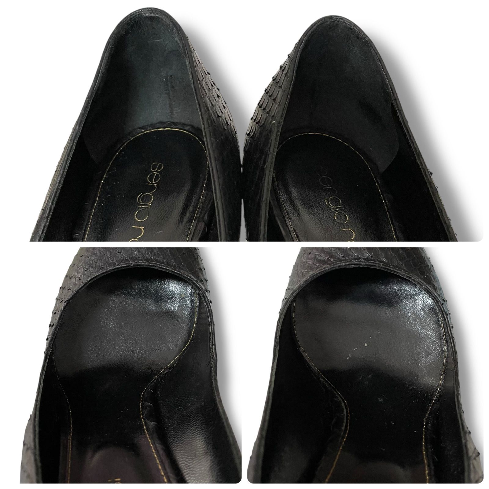 セルジオロッシ メタルバー パンプス 黒 38½ 本革 イタリア製 美品 セルジオロッシのパンプス(新品)