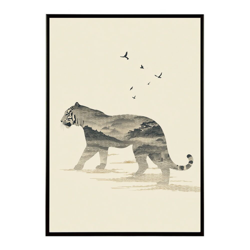 【A3サイズ（約30×42cm）】【lm-poster-2037】【フレーム付き】ファントムタイガー 浮世絵 虎 絵師 和風 日本画 絵画 動物 掛け軸 ポスター インテリア