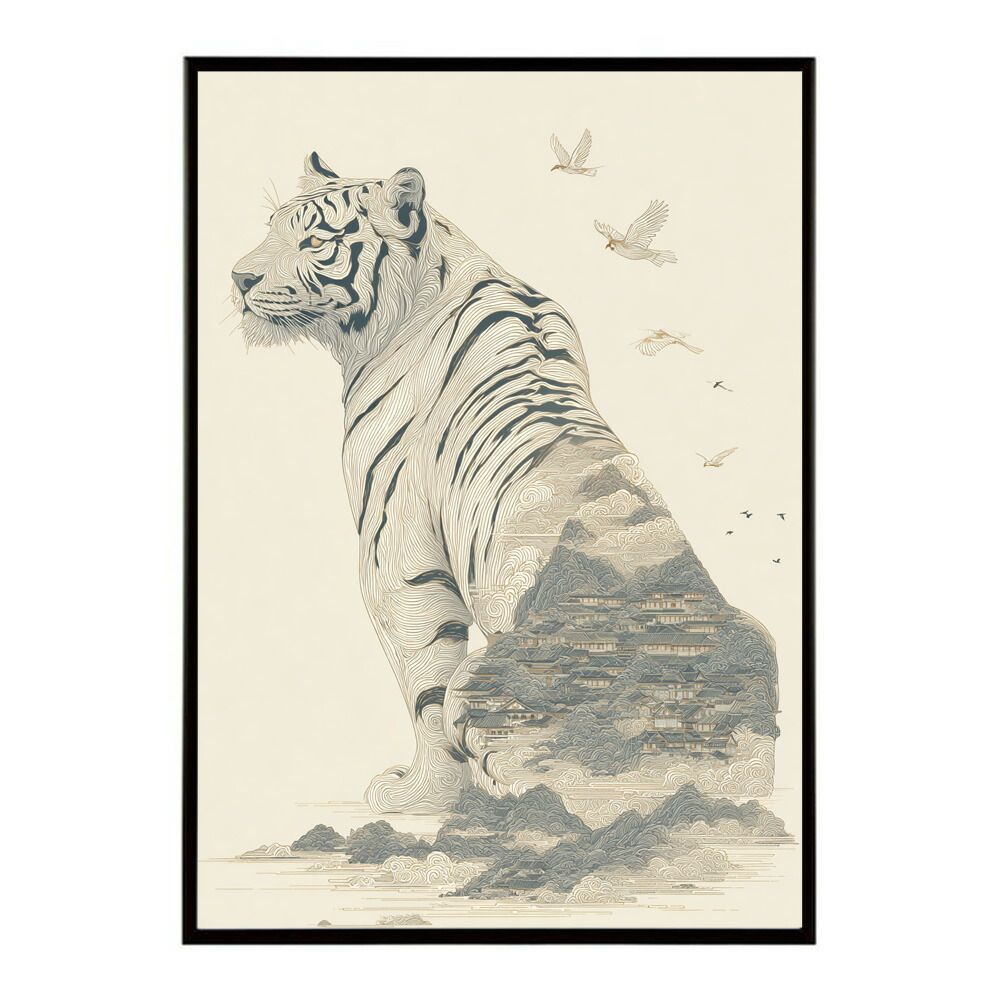 定番，爆買い 【A3サイズ（約30×42cm）】【lm-poster-2056】【フレーム付き】ファントムタイガー 浮世絵 虎 絵師 和風 日本画 絵画 動物 掛け軸 ポスター インテリア レリーフ・アート