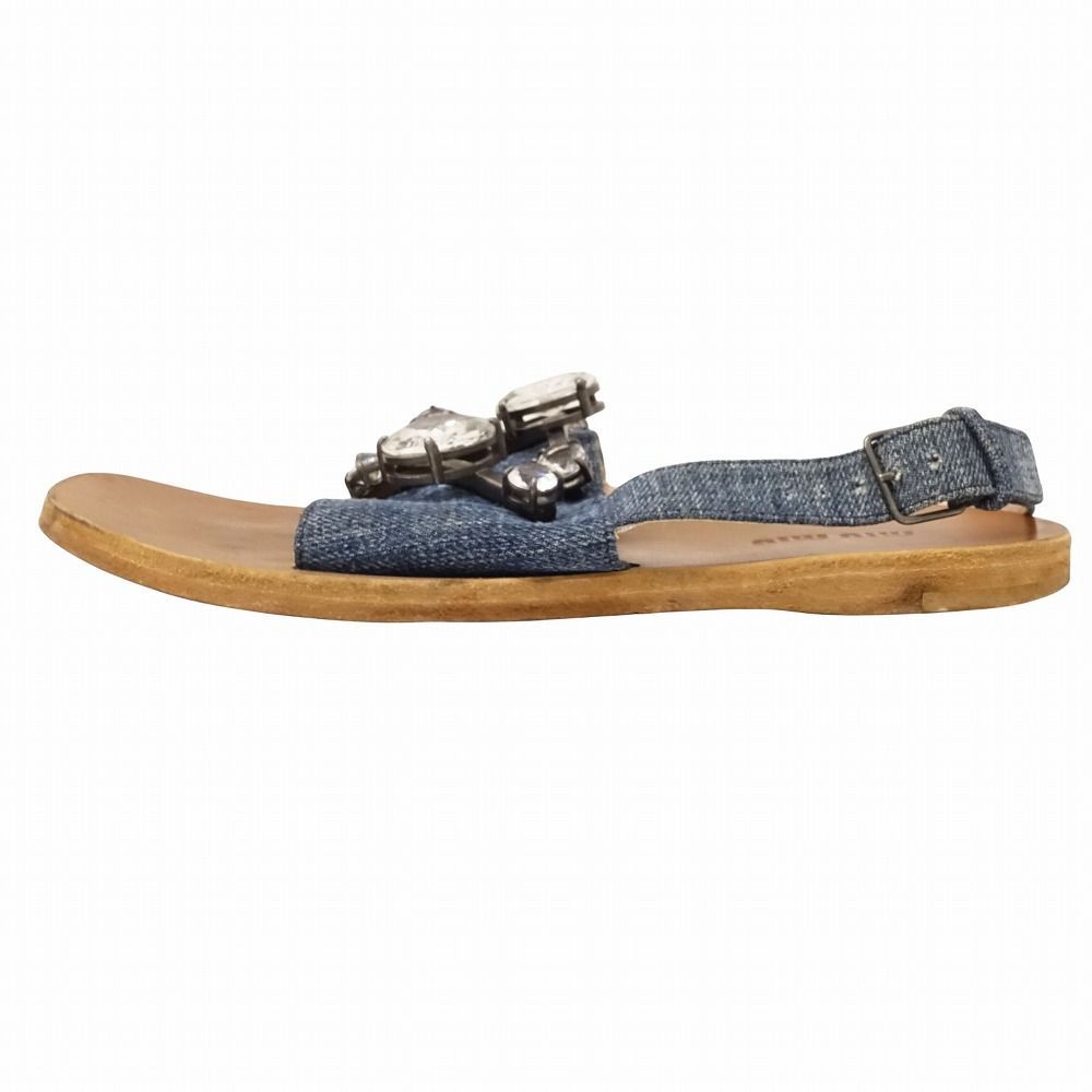 ミュウミュウ MIU MIU ビジュー装飾 デニム フラット サンダル バック