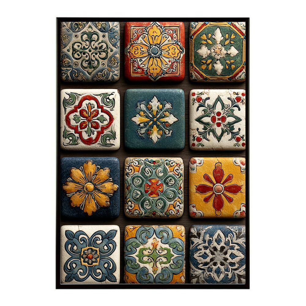 【A1サイズ（約59x84cm）】【lm-poster-209】【フレーム付き】アズレージョ ポスター タイル柄 モロッコ風 インテリア アート 壁掛け ポスター 北欧 雑貨 リビング 玄関 カフェ風 インテリア