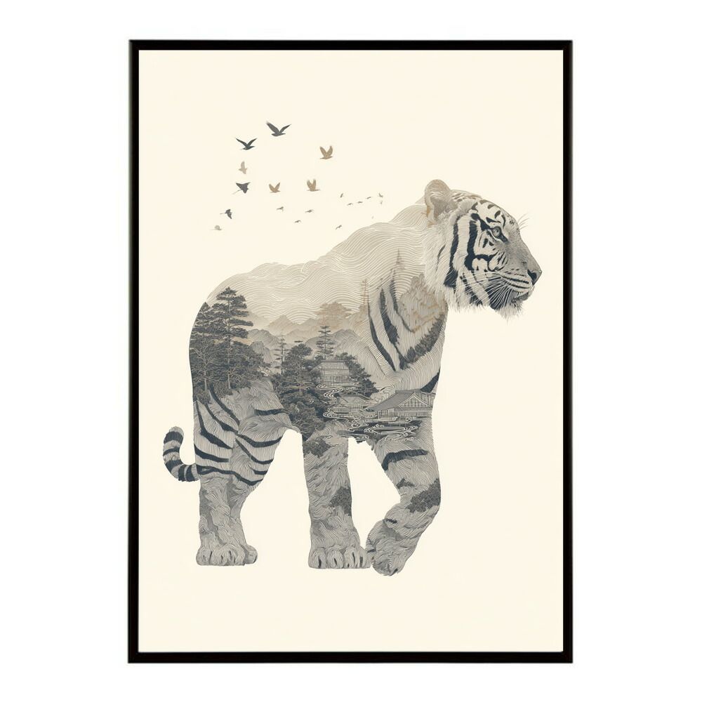 【A2サイズ（約42x59cm）】【lm-poster-2090】【フレーム付き】ファントムタイガー 浮世絵 虎 絵師 和風 日本画 絵画 動物 掛け軸 ポスター インテリア
