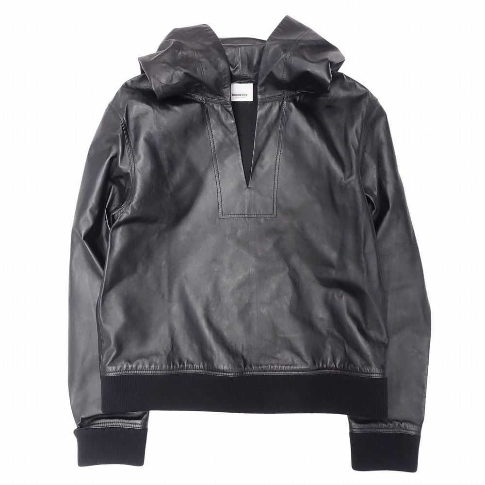 未使用品 BURBERRY バーバリー ラムレザー パーカー 長袖 プルオーバー