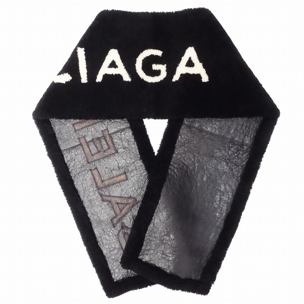 16 aw バレンシアガ デムナ期 ロゴ ムートン マフラー ストール 436395 ブラック 黒 メンズ レディース TNT