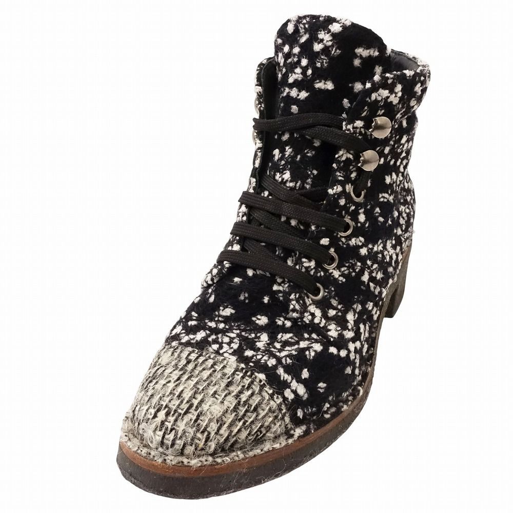 CHANEL シャネル ツイード ブーツ ショートブーツ ココマーク レース 