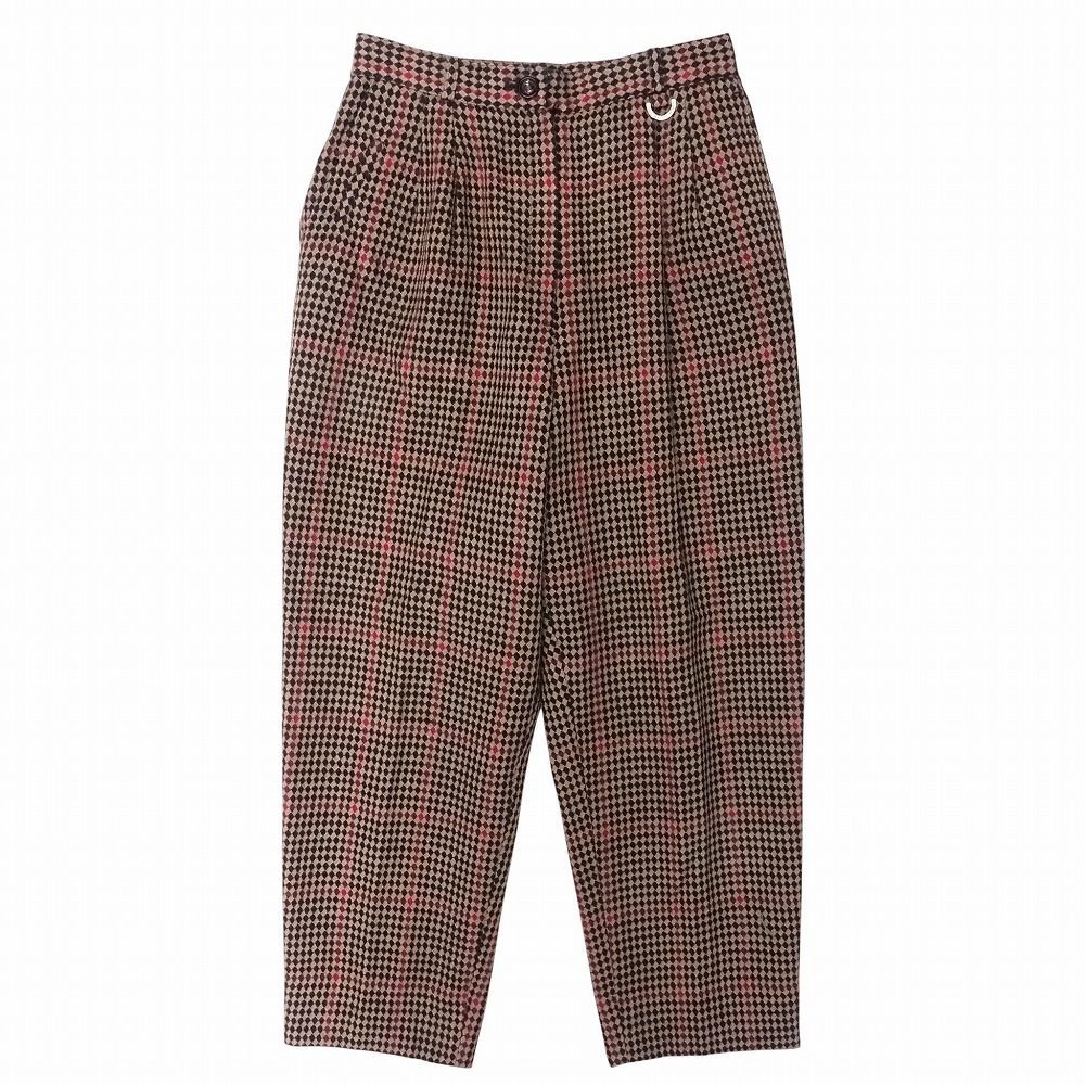 Vintage Christian Dior クリスチャンディオール チェック柄 パンツ ジャガード タック テーパード L ブラウン レディース