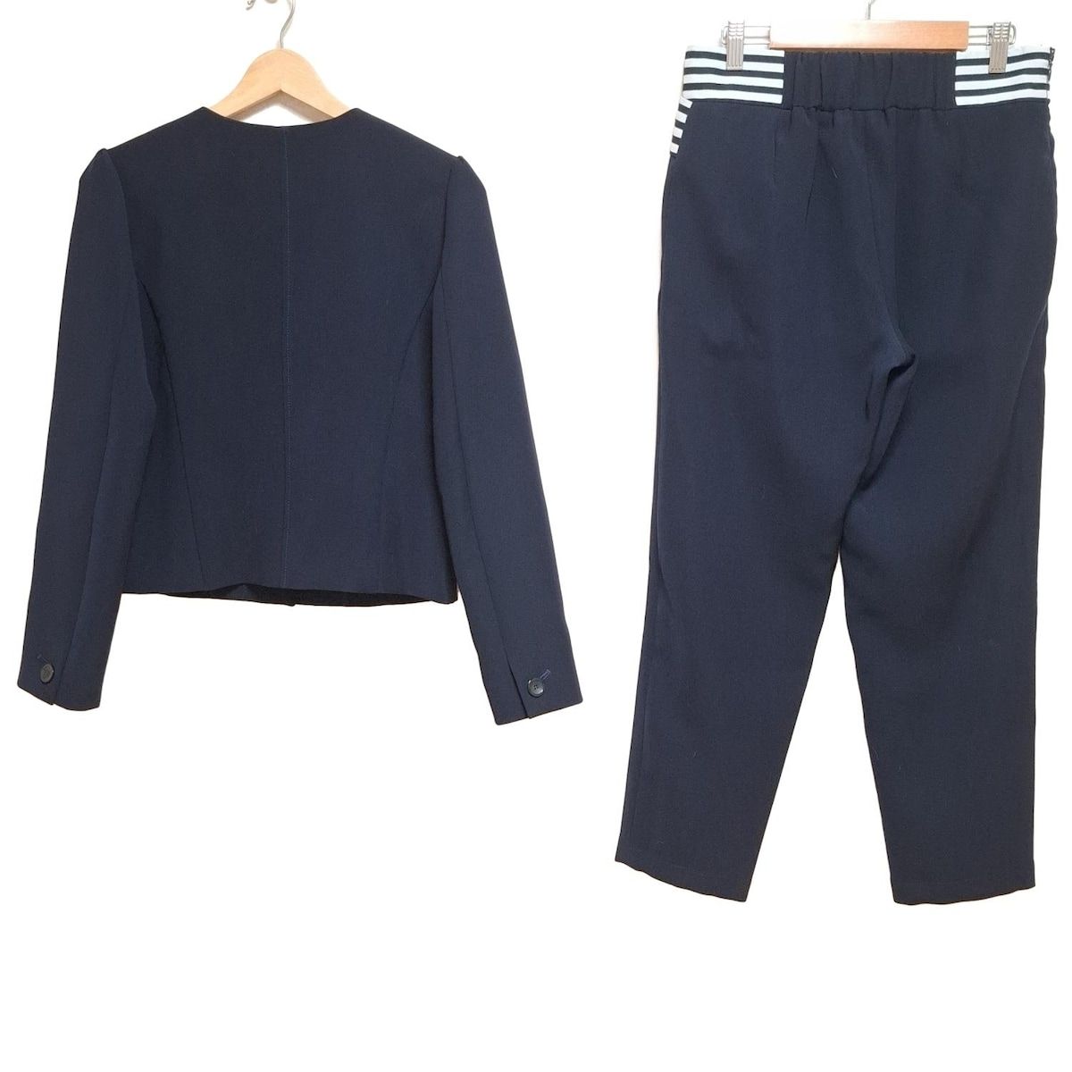 BORDERS at BALCONY ボーダーズアットバルコニー レディースパンツスーツ レディース - ダークネイビー ノー ウエストゴム ボーダー