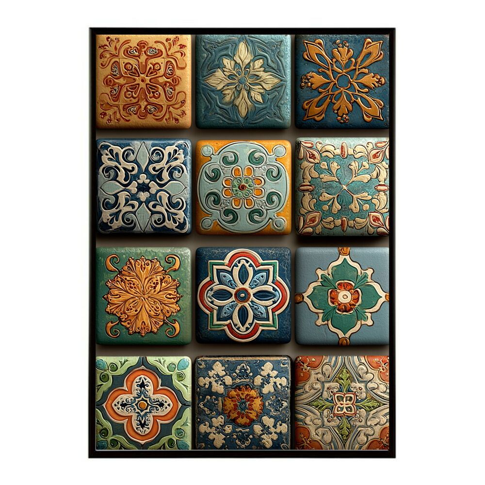 【B2サイズ（約51x73cm）】【lm-poster-222】【フレーム付き】アズレージョ ポスター タイル柄 モロッコ風 インテリア アート 壁掛け ポスター 北欧 雑貨 リビング 玄関 カフェ風 インテリア