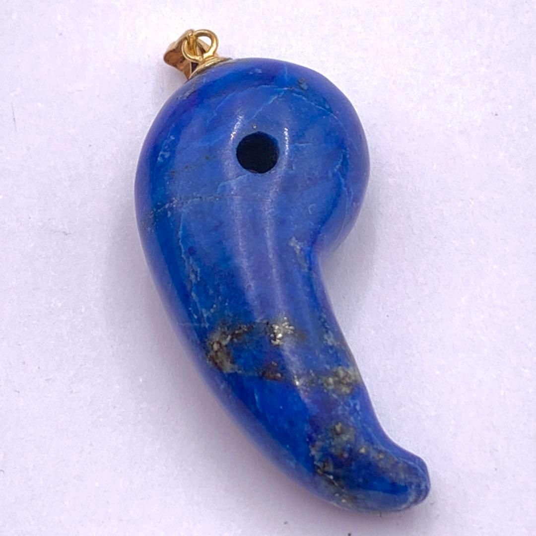ラピスラズリ 勾玉 ペンダントトップ 天然石 K 18金具 9.3 g 瑠璃色 インディゴブルー ロイヤルブルー