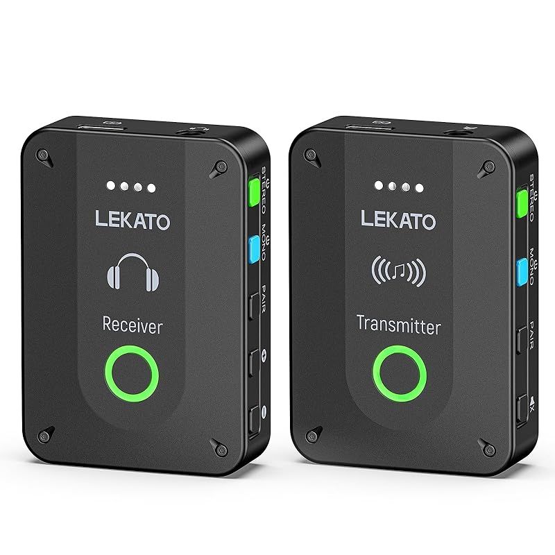 LEKATO イヤモニ ワイヤレス システム 低遅延 モノラル切替 ワンキーミュート 充電式 自動ペアリング 送信機と受信機 ライブパフォーマンス用 バンドリハーサル用 受信機と送信機