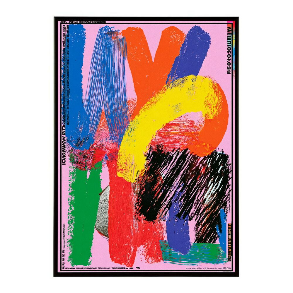 【B2サイズ（約51x73cm）】【lm-poster-2304】【フレーム付き】ランダムインクアート 手書き アート ポップ カジュアル 高見え ポスター インテリア