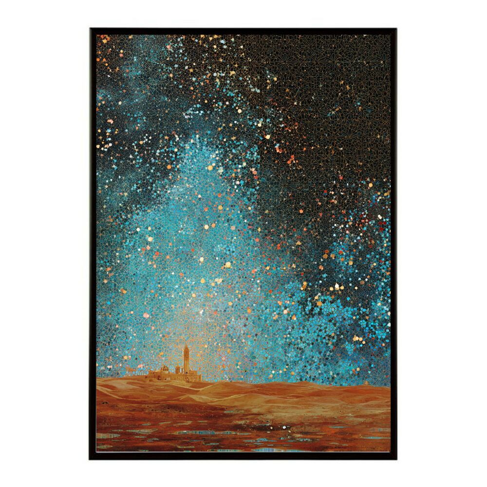 【B2サイズ（約51x73cm）】【lm-poster-2318】【フレーム付き】夜景 絵画 星空 手書き 油絵 ポスター インテリア