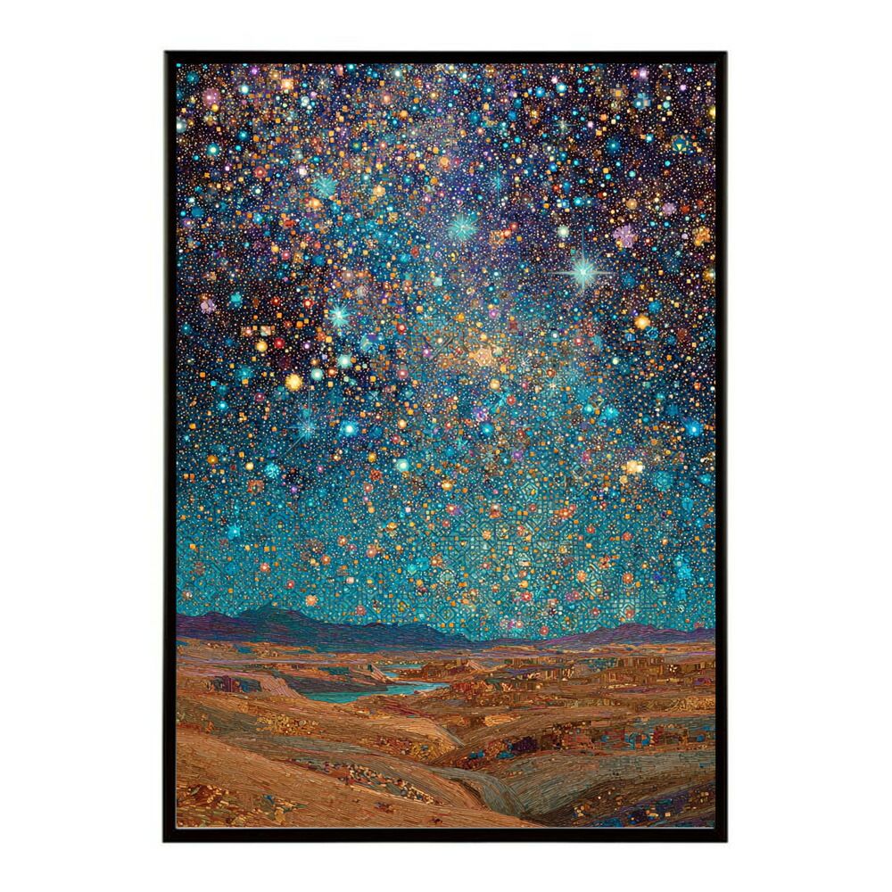 【A2サイズ（約42x59cm）】【lm-poster-2343】【フレーム付き】夜景 絵画 星空 手書き 油絵 ポスター インテリア