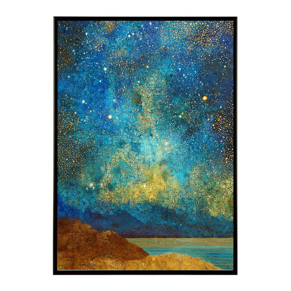 【A2サイズ（約42x59cm）】【lm-poster-2350】【フレーム付き】夜景 絵画 星空 手書き 油絵 ポスター インテリア