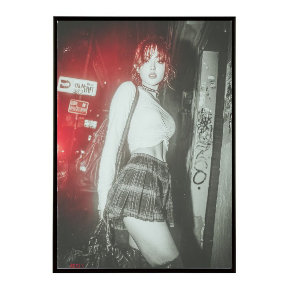 【A0サイズ（約84x119cm）】【lm-poster-2360】【フレーム付き】モノクロガール 写真 レトロ エモーショナル 写真 シャビー 古い 絵葉書 ポスター インテリア