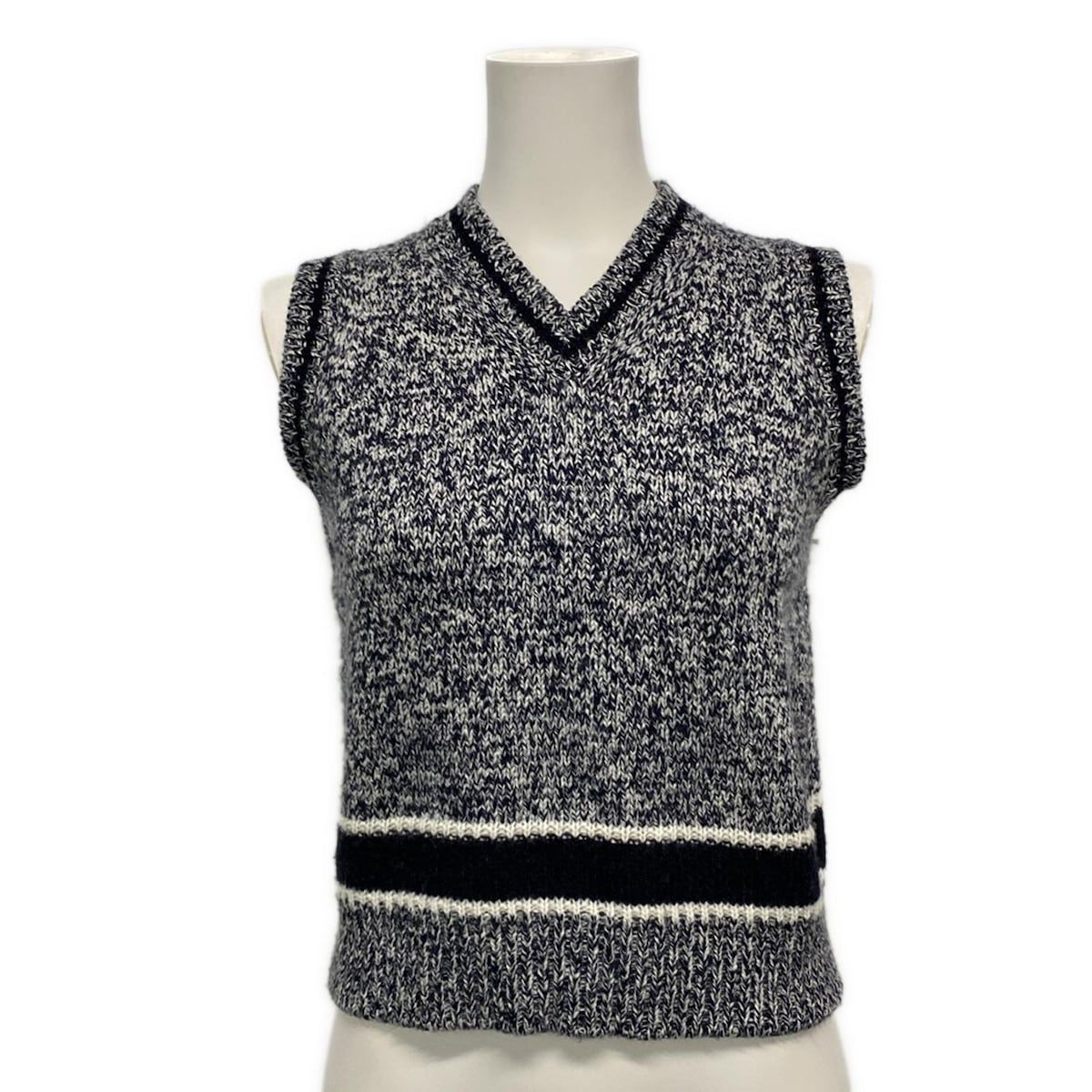 ディオール クリスチャンディオール ノースリーブセーター サイズI 40 レディース ブルー×アイボリー ウール カシミヤ