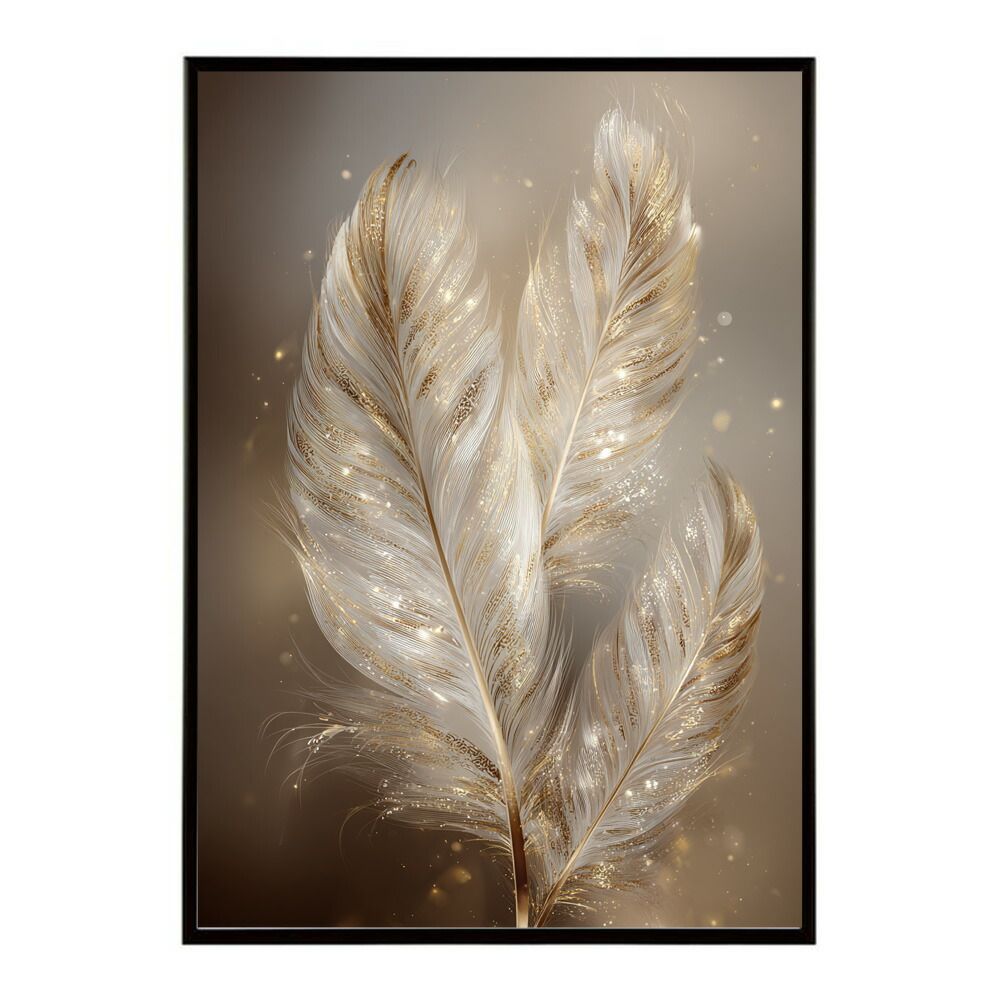 【A2サイズ（約42x59cm）】【lm-poster-2399】【フレーム付き】フラッシュゴールデンフェザー 羽 鳥 北欧 キレイ目 オトナ 女子力 金色 ポスター インテリア