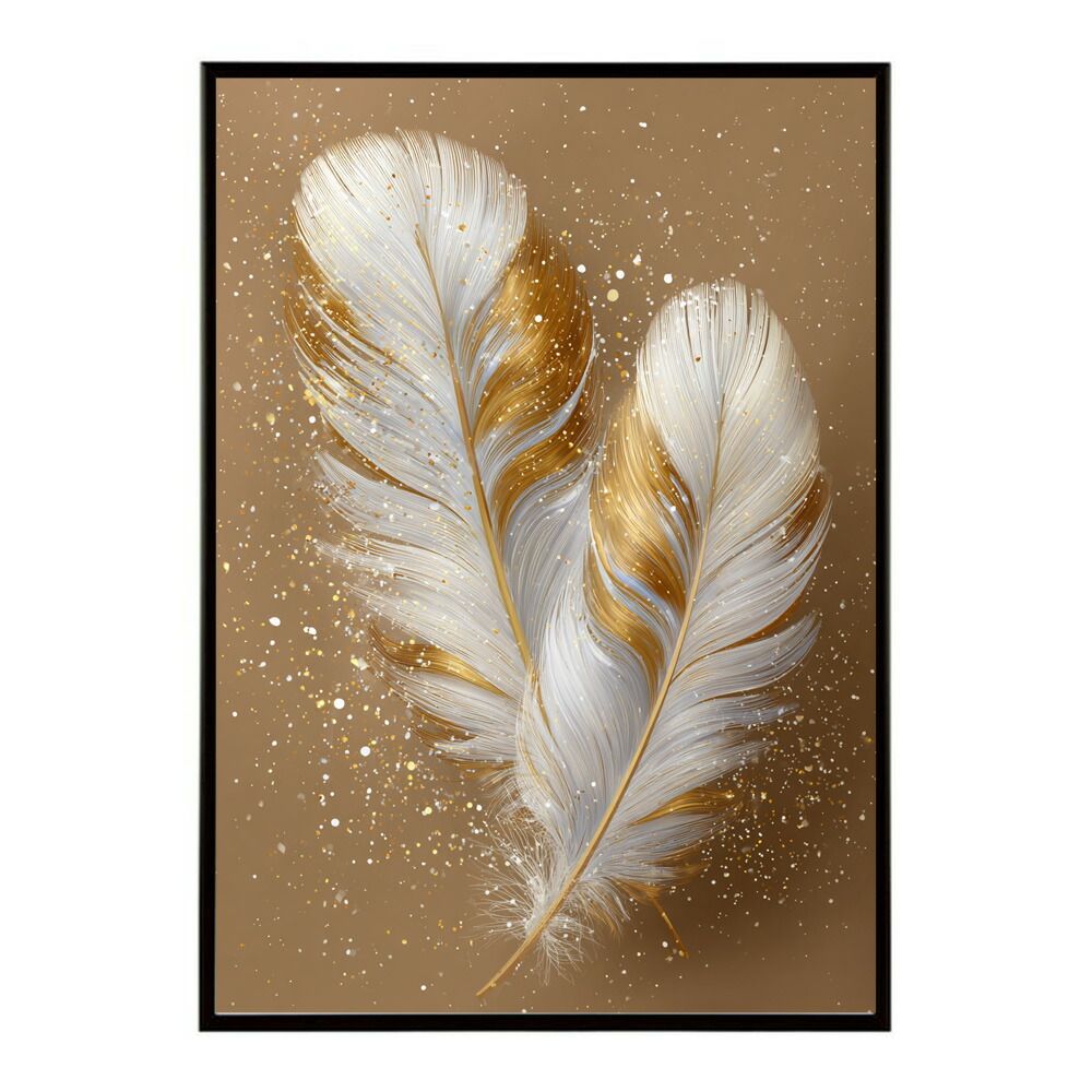 【A2サイズ（約42x59cm）】【lm-poster-2410】【フレーム付き】フラッシュゴールデンフェザー 羽 鳥 北欧 キレイ目 オトナ 女子力 金色 ポスター インテリア