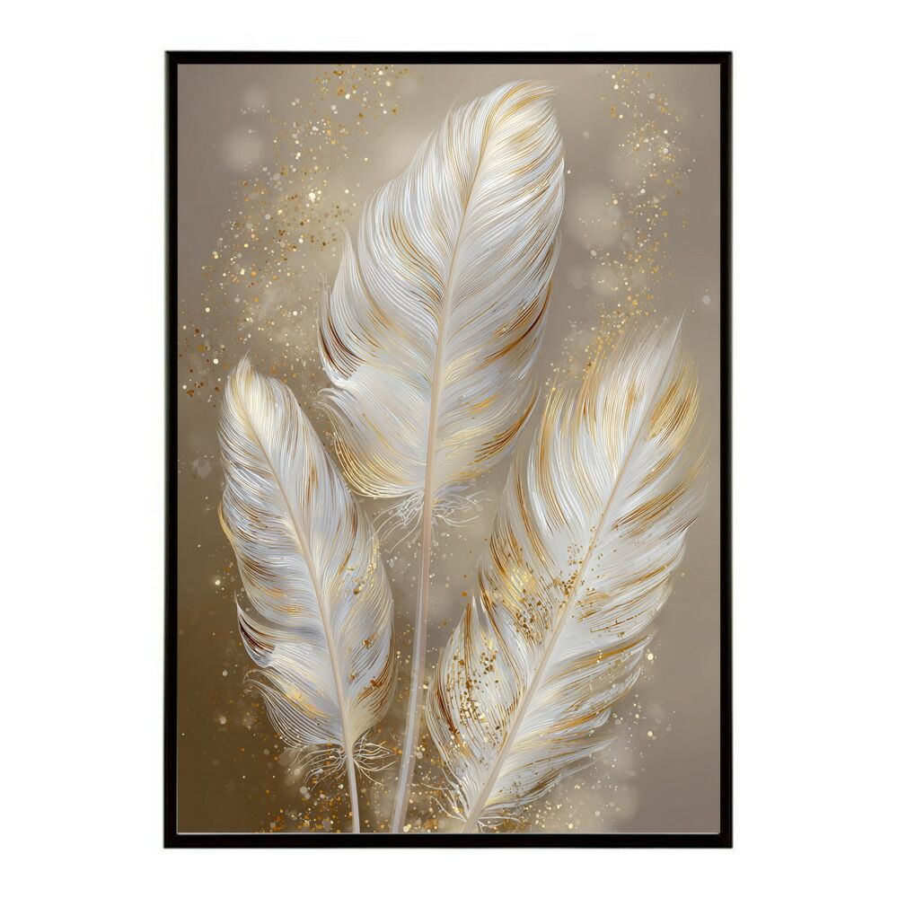 【B2サイズ（約51x73cm）】【lm-poster-2441】【フレーム付き】フラッシュゴールデンフェザー 羽 鳥 北欧 キレイ目 オトナ 女子力 金色 ポスター インテリア