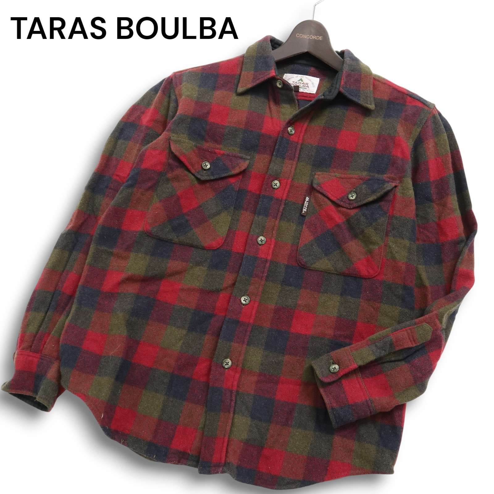 大得価，新作 TARAS BOULBA タラスブルバ アシックス 秋冬 ウール★ 長袖 ワーク チェック ネル シャツ Sz.M メンズ アウトドア 日本製 長袖シャツ