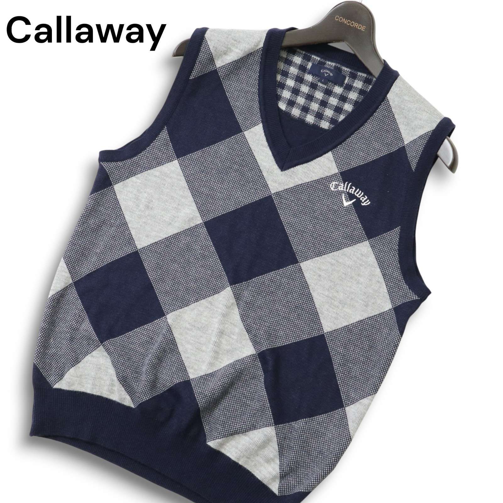 Callaway キャロウェイ ゴルフ 秋冬 ウール混☆ ロゴ刺繍 アーガイル柄