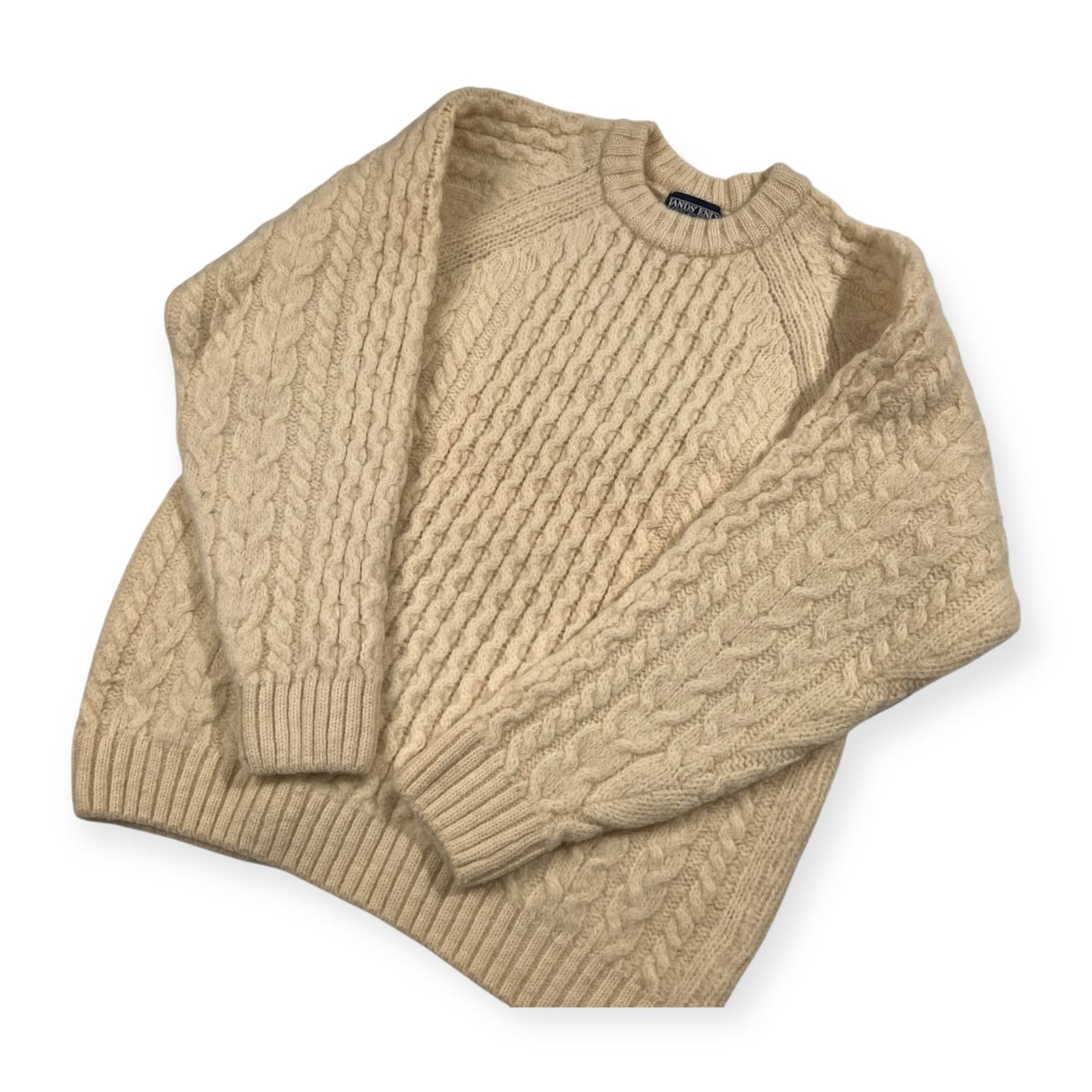 イングランド製 90s LANDS’ END ランズエンド フィッシャーマン ウールニットセーター サイズ M /アイボリー/ビンテージ/メンズ イングランド製 90s LANDS' END ランズエンド フィッシャーマン ウール