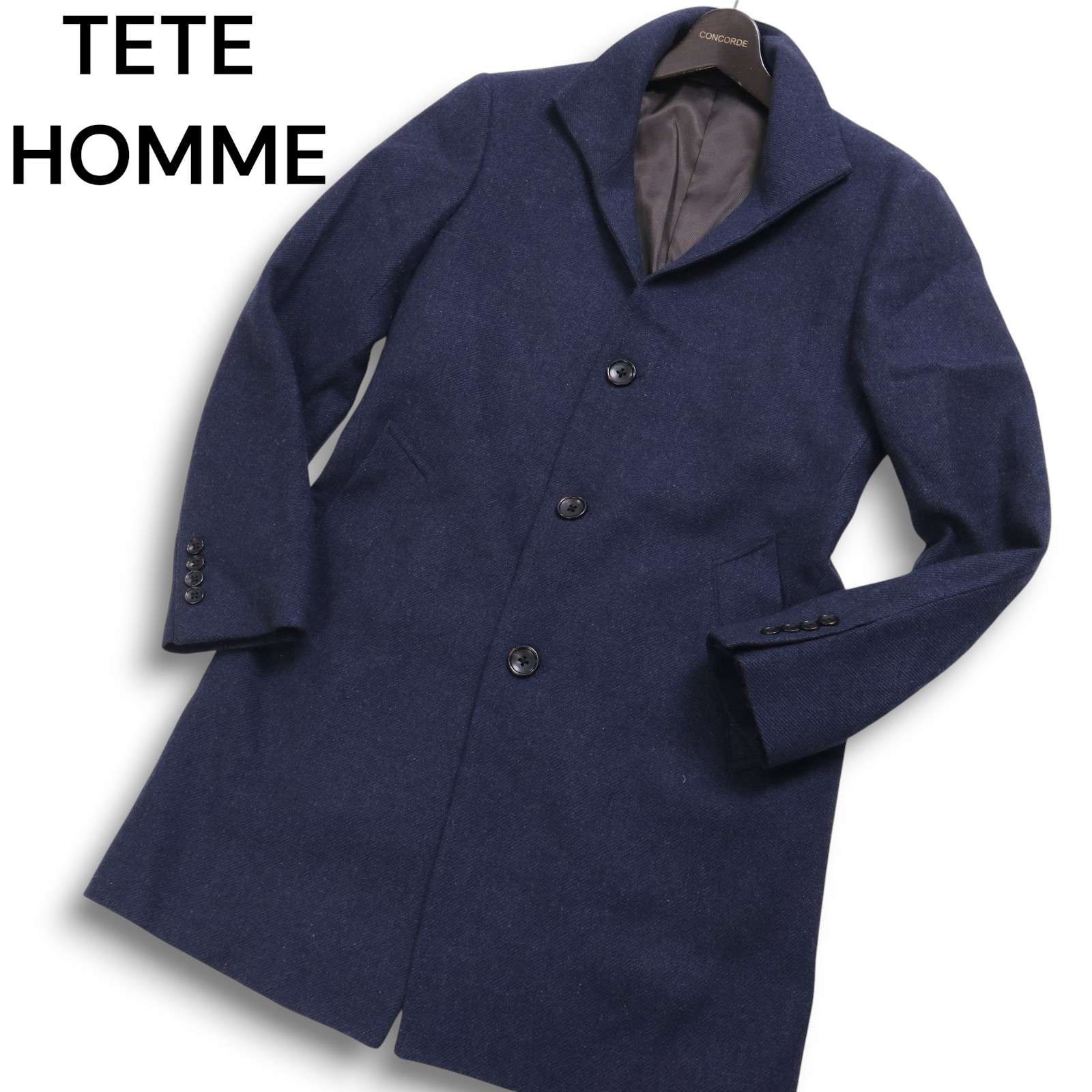 【新品未使用】テットオムネイビースタンドカラーコート ウールカシミヤ混 TETE HOMME（テット オム） カシミヤスタンドカラーコート : マルイ