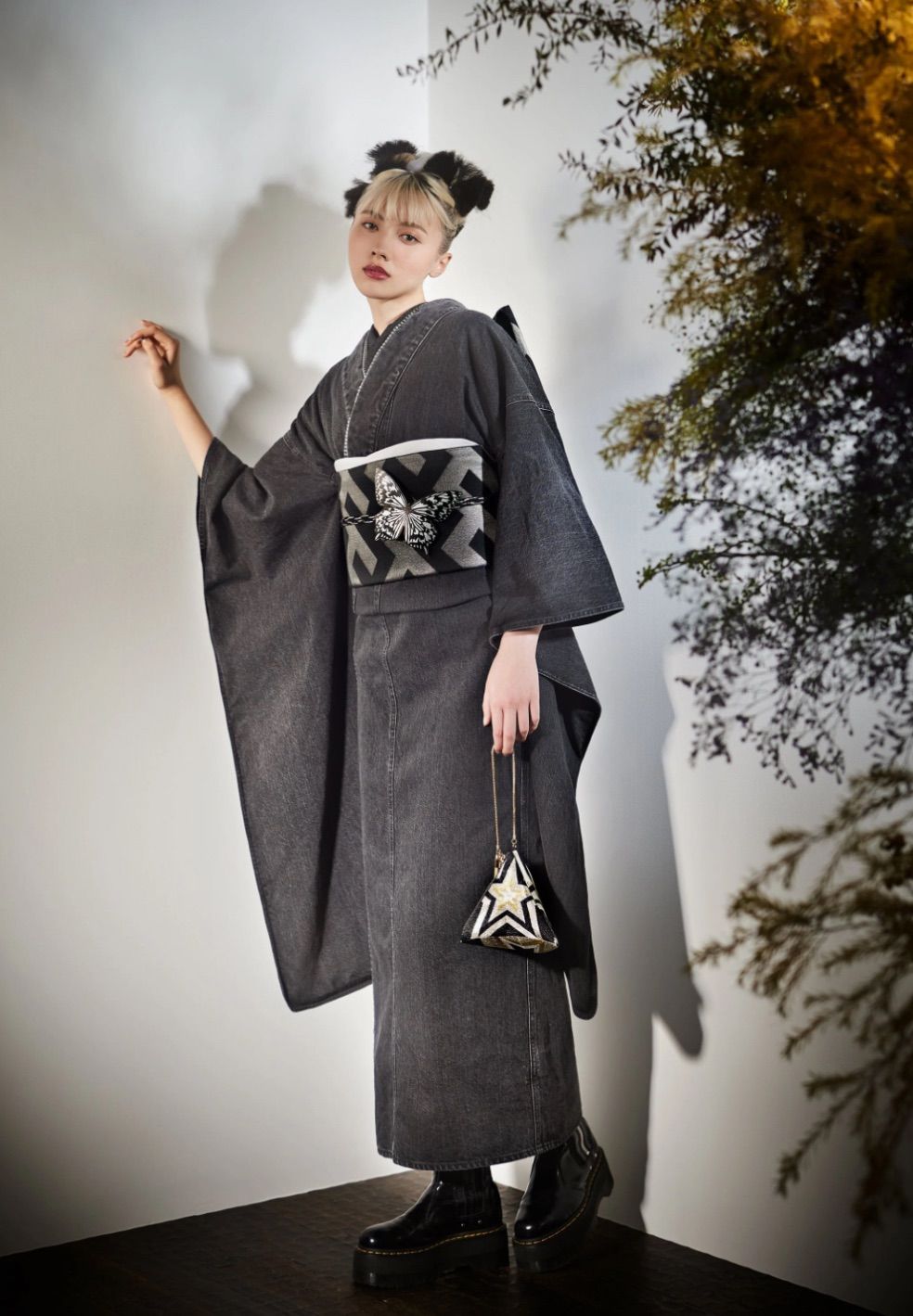 カッコいいブラックデニム振袖フルセット 成人式 kapuki