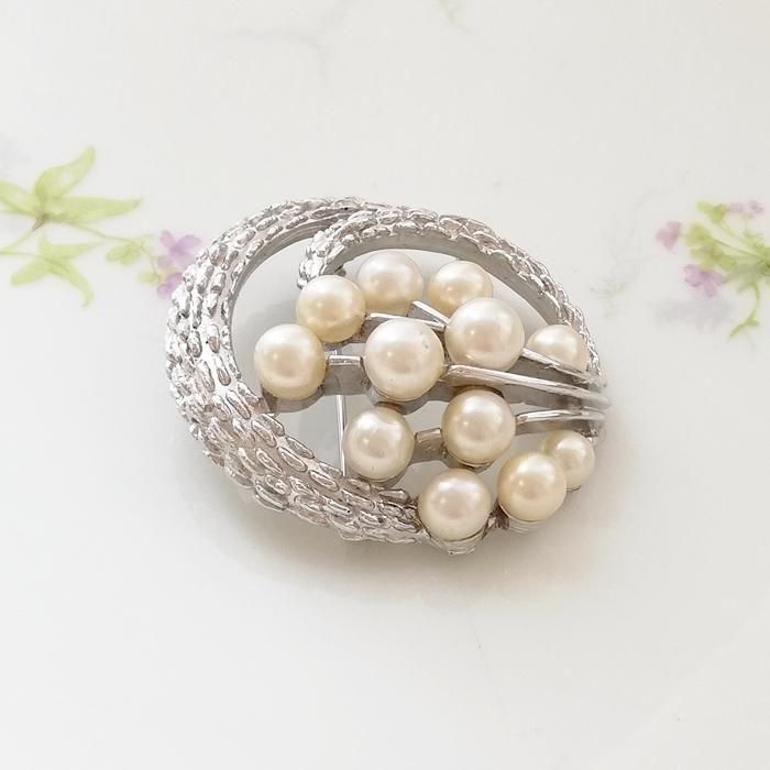 ヴィンテージ Trifari トリファリ シルバートーン フェイクパール