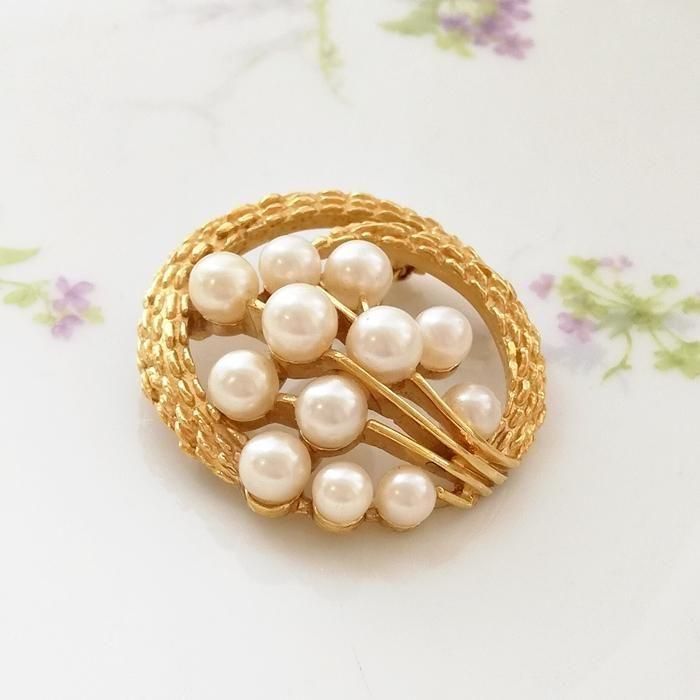 ヴィンテージ Trifari トリファリ ゴールドトーン フェイクパール