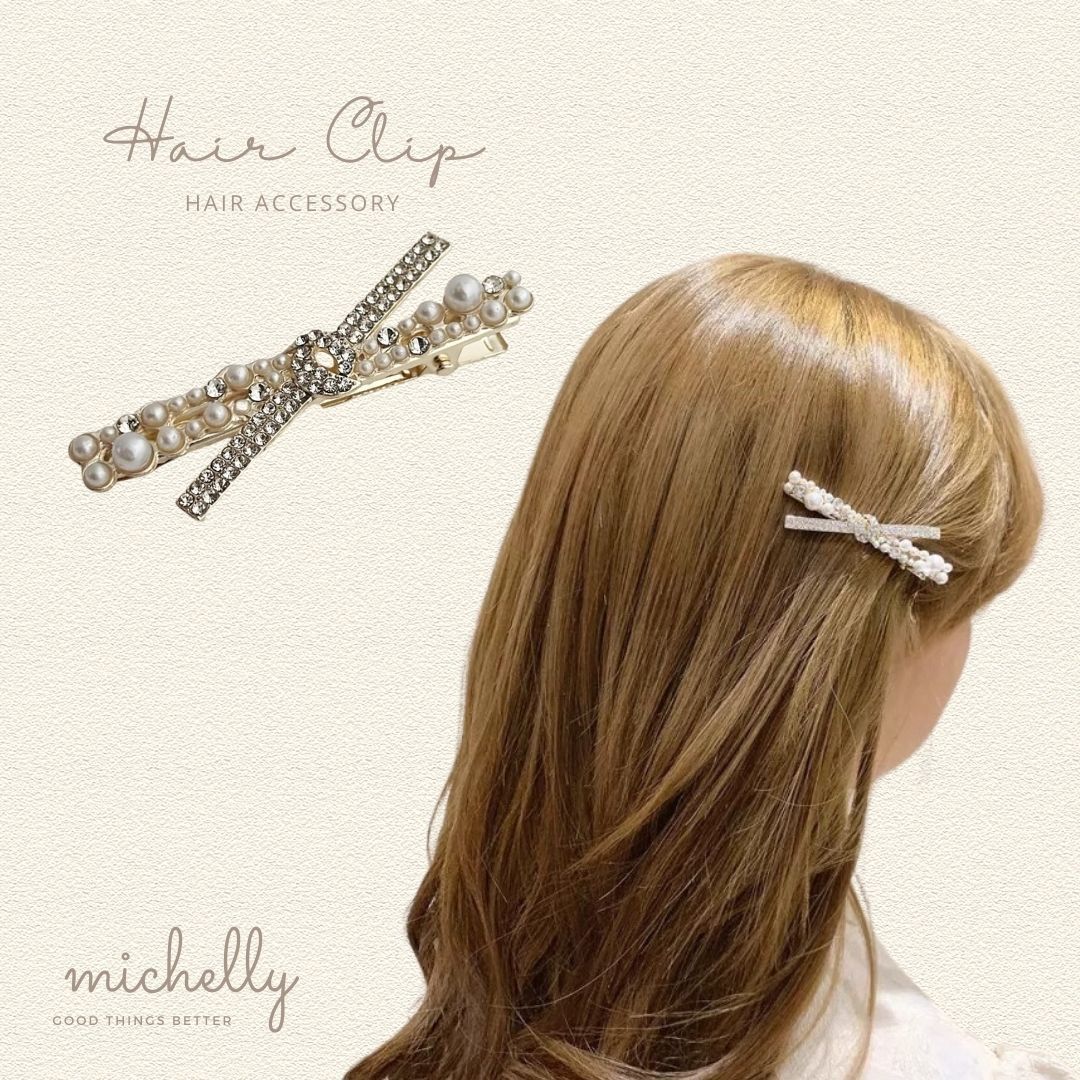 ヘアクリップ パール ラインストーン リボン ヘアピン 髪留め きらきら