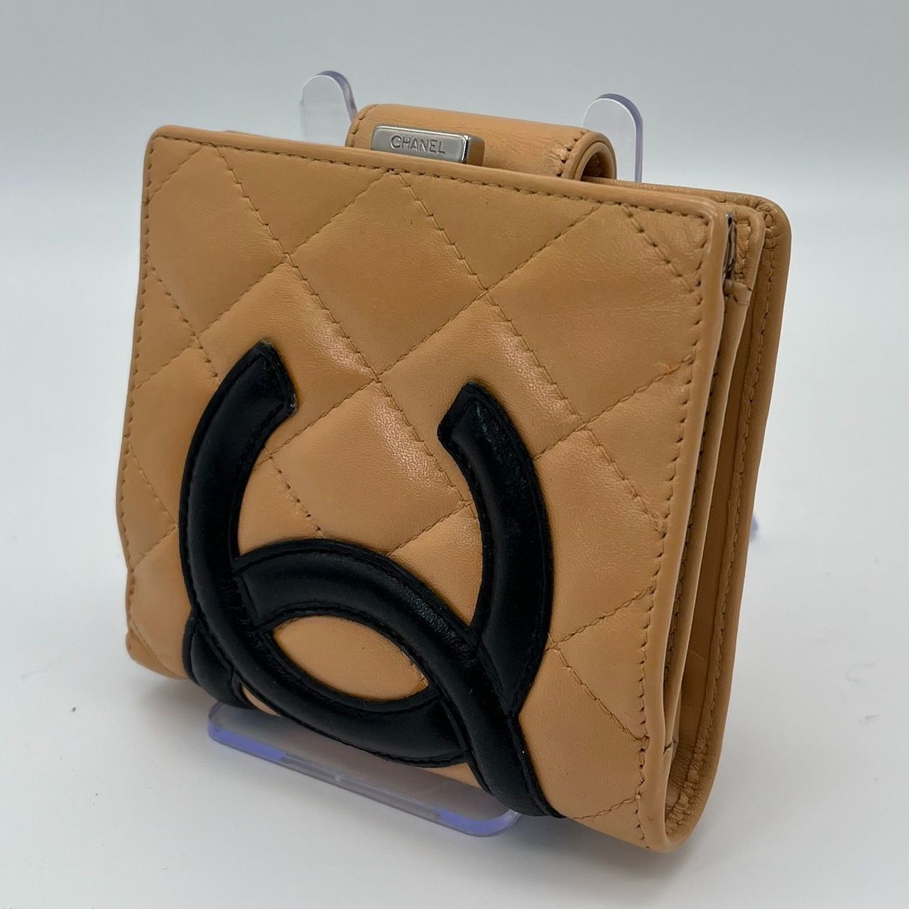 シャネル 二つ折り財布 カンボンライン ベージュ CHANEL シャネル カンボンライン 二つ折り財布 ベージュ ブラック CC
