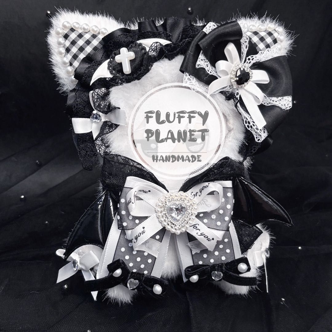 10cm おすわり ちびぐるみ ぬい服 着ぐるみ 白黒 猫耳 推しぬい #36