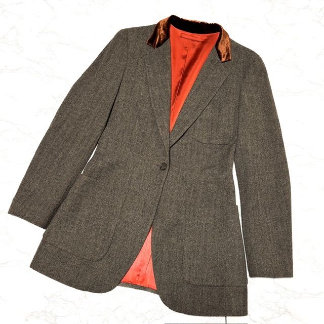 エトロ　ETRO ツイードテーラードジャケット　ベロア襟　ラメ　イタリア製 希少【ETRO エトロ 】襟ベロア/1B ツイード ヘリンボーン/ジャケット