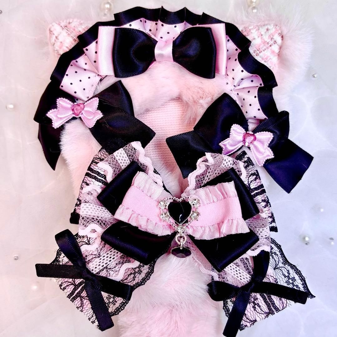 10cm ちびぐるみ ぬい服 着ぐるみ 黒ピンク 猫耳 推しぬい しっぽ付き